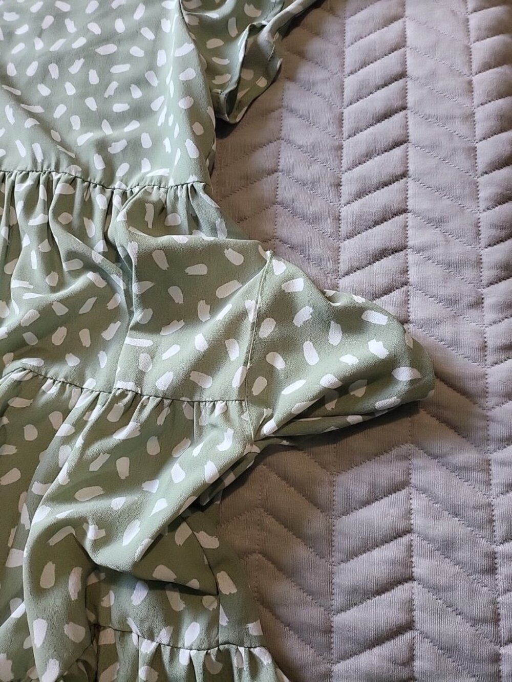 Mittoshop Sage Green Babydoll Dress Cottagecore Prairie Boho Flowy Mini Size M - Picture 6 of 11